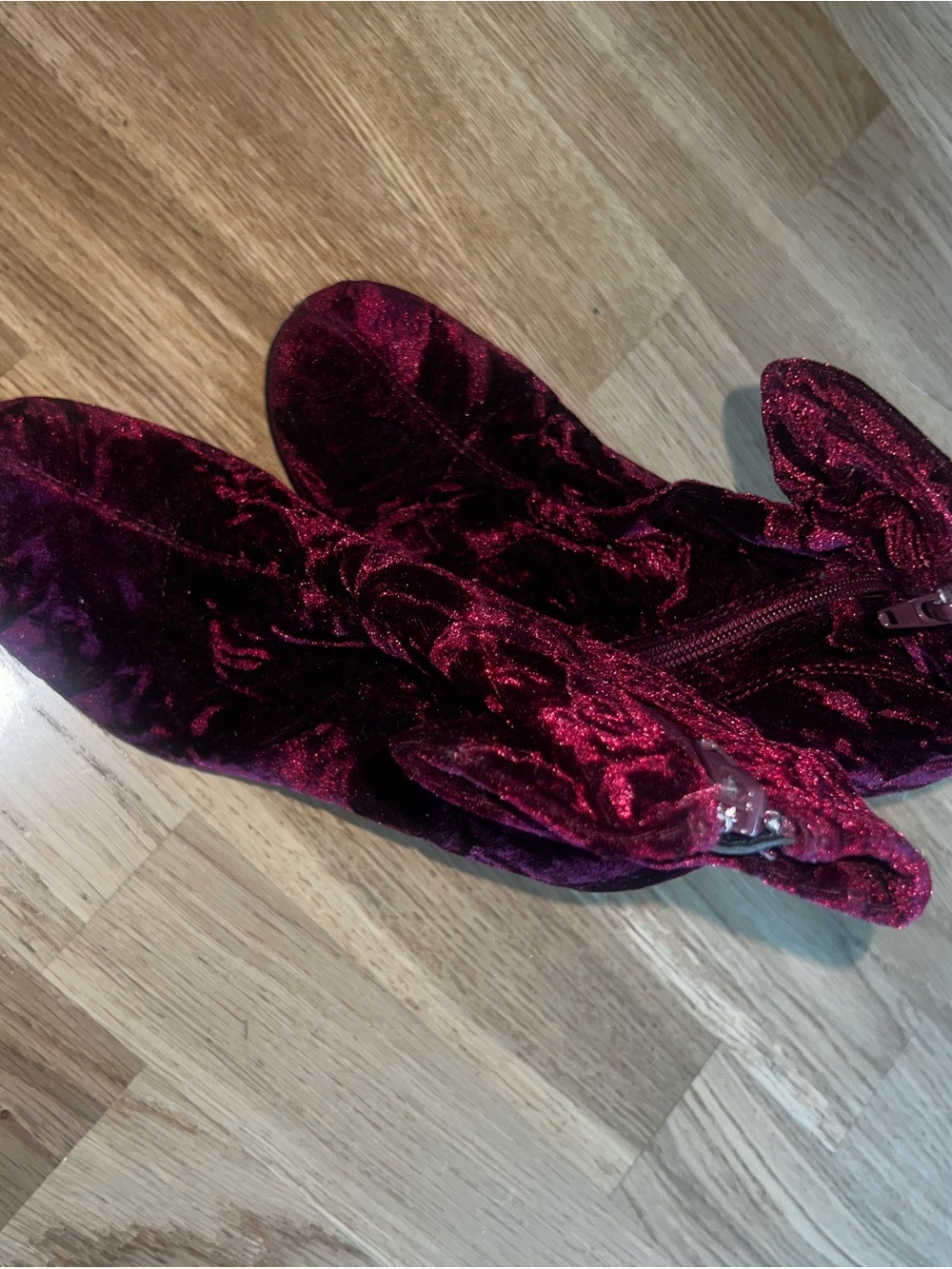 Women's Velvet Ankle Boots in Wine Red